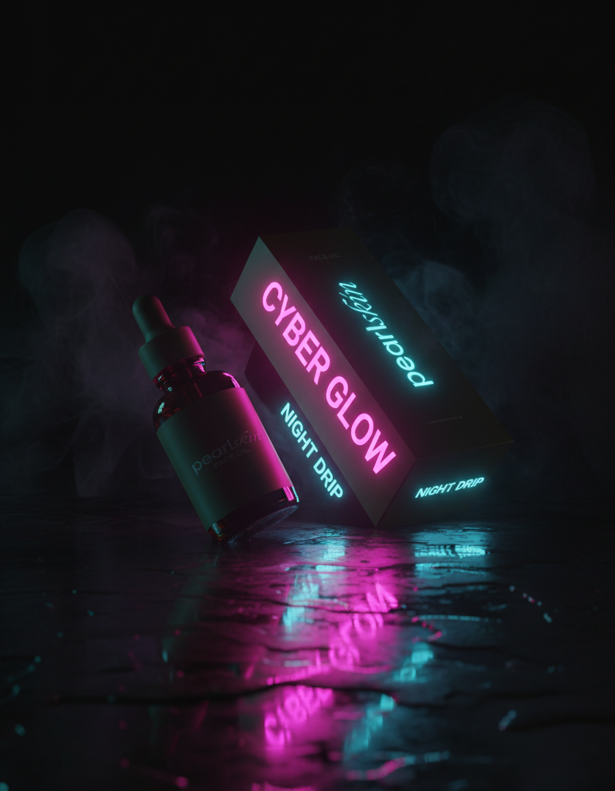 A sleek, modern product shot with a cyberpunk edge.
The object from the attached image is placed on a wet, reflective chrome surface that perfectly mirrors it and its surroundings.
The environment is dark, but illuminated by vibrant, glowing neon lights in [color 1, e.g., magenta] and [color 2, e.g., cyan], which trace the edges of the object with electric highlights.
Wisps of atmospheric smoke drift through the scene.
The style is futuristic, edgy, and highly polished, like a still from a sci-fi film.
Ultra-realistic render, sharp focus, high contrast.